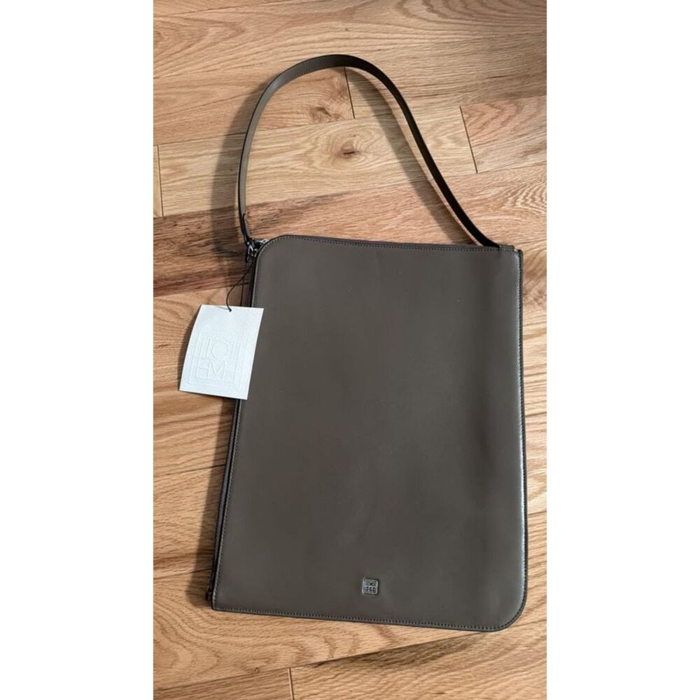 Toteme Slim Tote Palmellata Leather Shoulder Bag Ash Taupe NWT